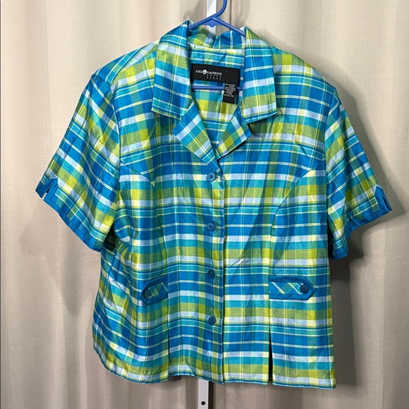 Sag Harbor Dress Woman 24W Plaid Short Sleeve Button Front Blouse Top - Picture 1 of 3